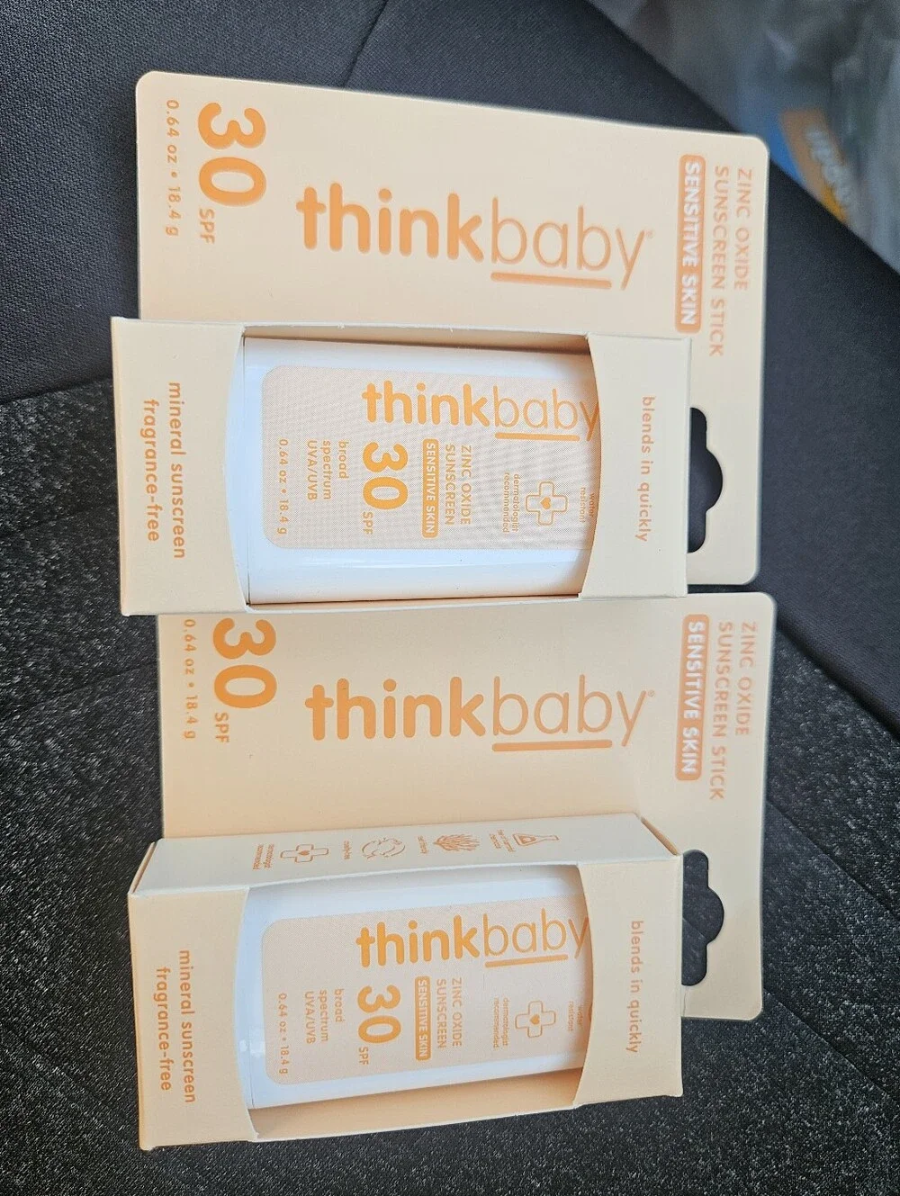 2 Thinkbaby SPF 30 Zinc Oxide Sunscreen Stick Sensitive Skin 0.64 oz NEW Exp2028
